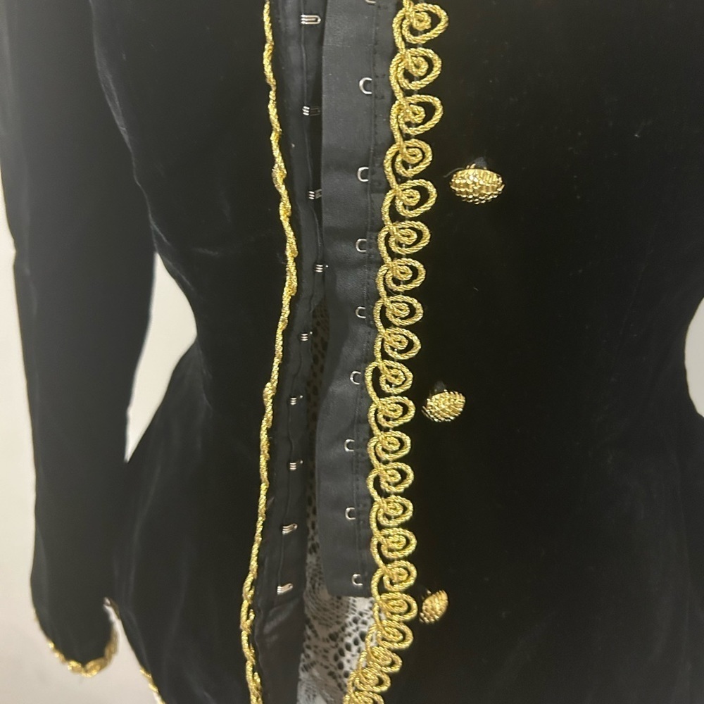 Vintage military inspired black velvet with gold trim accents and buttons - Picture 14 of 15